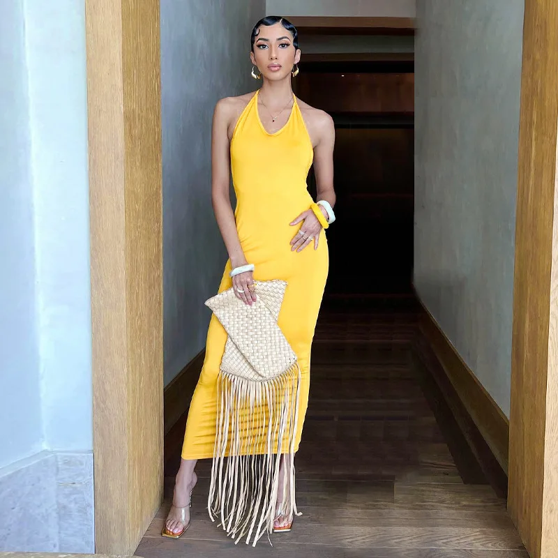 

Зеленое облегающее платье средней длины с лямкой на шее, вечерние летние сексуальные платья без рукавов с открытой спиной Y2K, женские пляжны...