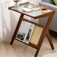 glass top luxury coffee table book rattan sofa side coffee tables wooden living room meubles de salon multifunction furniture