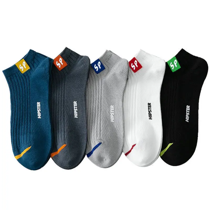 

5 Pairs High Quality Men's Sweat Absorbent Casual Low Tube Student Sports Socks Spring Summer Autumn SP Letter Hipster Socks