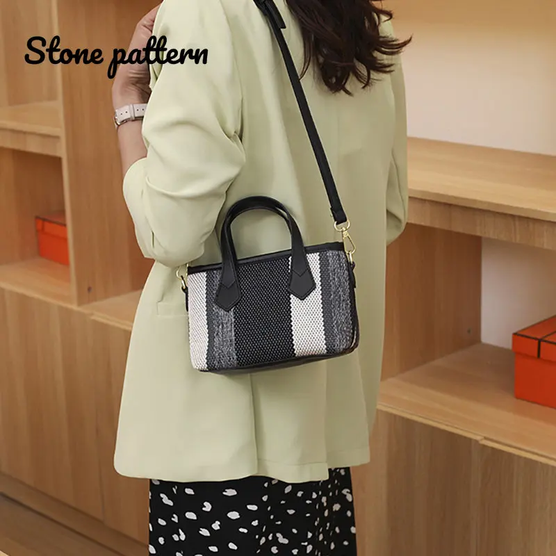 Weave Stitching Handbag for Women 2022 New Fashion Color Contrast Small Square Bucket Bags Female Shoulder Crossbody Bag Tote