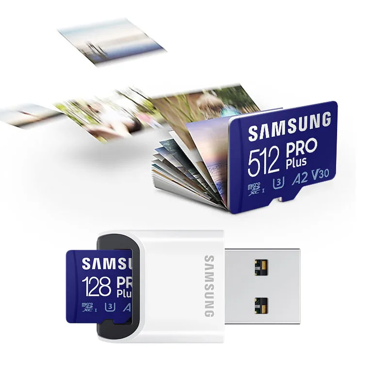 

SAMSUNG PRO Plus MicroSDXC USH-1 Flash Memory Card 128GB/256GB/512GB TF/U3/4K V30/A2/C10 Micro SD Cards For Phone Drone Camera