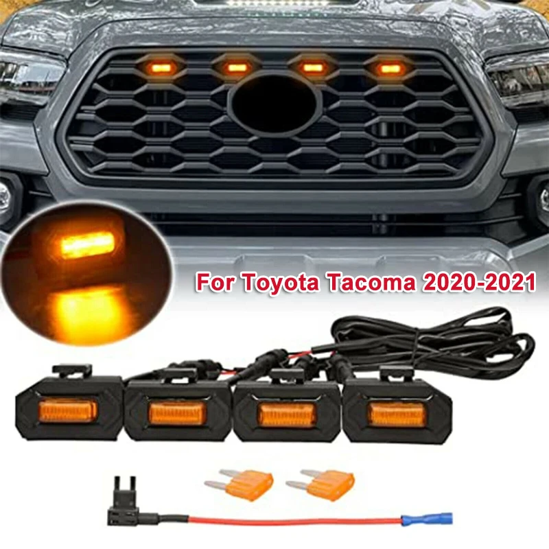 

4pcs/set Front Grille Lighting Lamp LED Front Hood Grille Light for Toyota Tacoma 2020-2021 (White/Yellow Light)