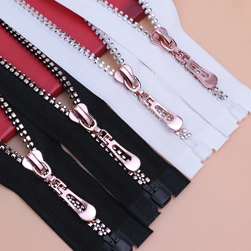 GVINE 5# Resin Zippers 40/50/60/70/80cm Open-End Auto Lock Rose Gold Teeth Zip For Clothing Sewing Garment Jacket DIY Accessory