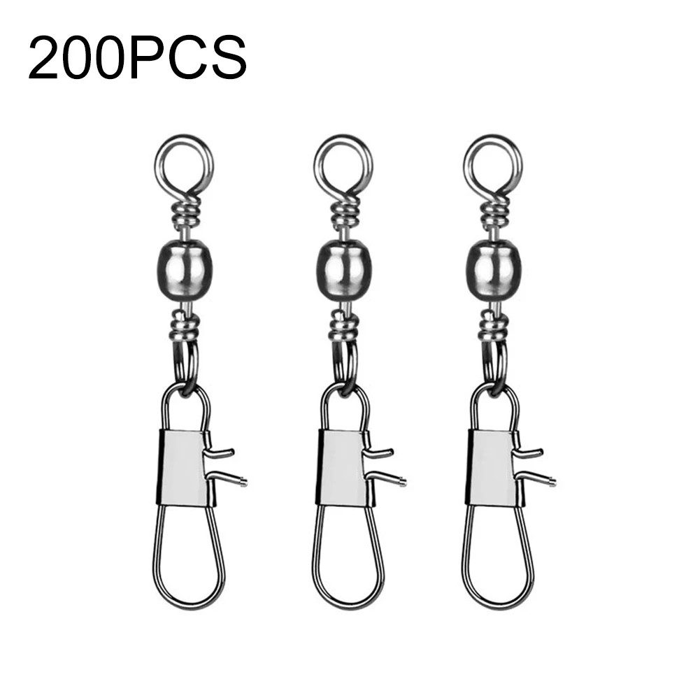 

200pcs Fishing Rolling Barrel Swivel With Safety Snap Connector Twist-Free Fishing Fish Tackle Pesca Accessories 4/6/8/10/12#