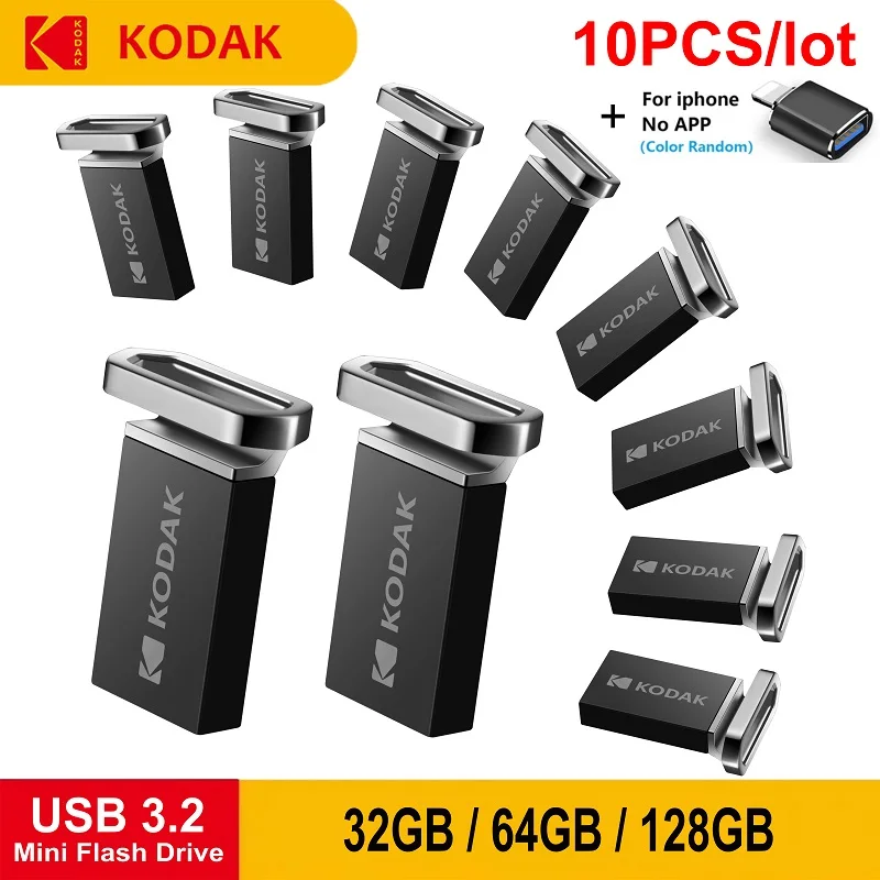 10pcs/lot USB 3.2 Kodak Pendrive Adapter for Free Wholesale 32GB 64GB 128G High Speed 140Mb/s K113 Metal USB Memory Stick