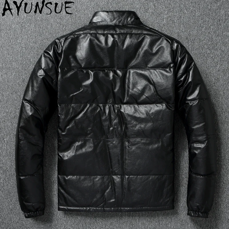 AYUNSUE зимняя куртка-пуховик из натуральной кожи мужская одежда короткие черные