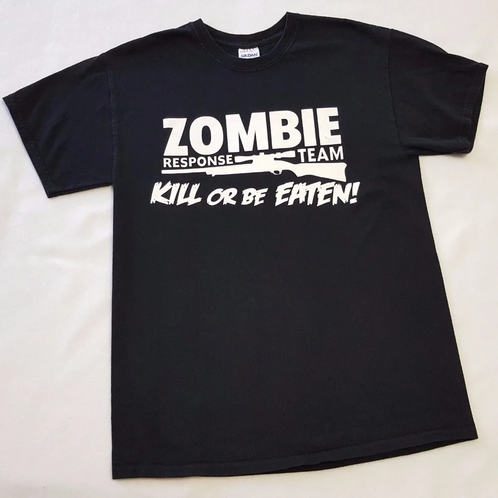 

New Summer Men's 100% Cotton Men's Tee Zombie Response Team T-Shirt Mens Black Apocalypse Outbreak Hunter Retro Tee Shirts