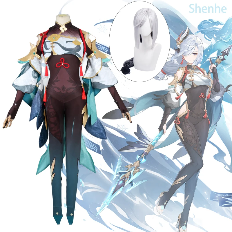 

Genshin Impact Shenhe Cosplay Costume Sexy Anime Uniform Genshin Costume Wig Halloween for Women