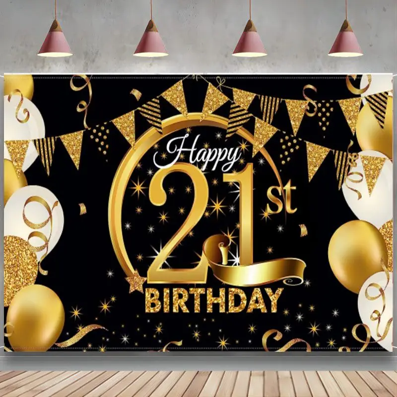 

21st Birthday Party Decoration Black Gold Sign Poster for Anniversary Photo Backdrop Background Banner Birthday Party Supplies