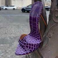 stylish snake slippers thin high heel pointed toe stiletto high heel mules slip on runway dress women slides purple gold silver