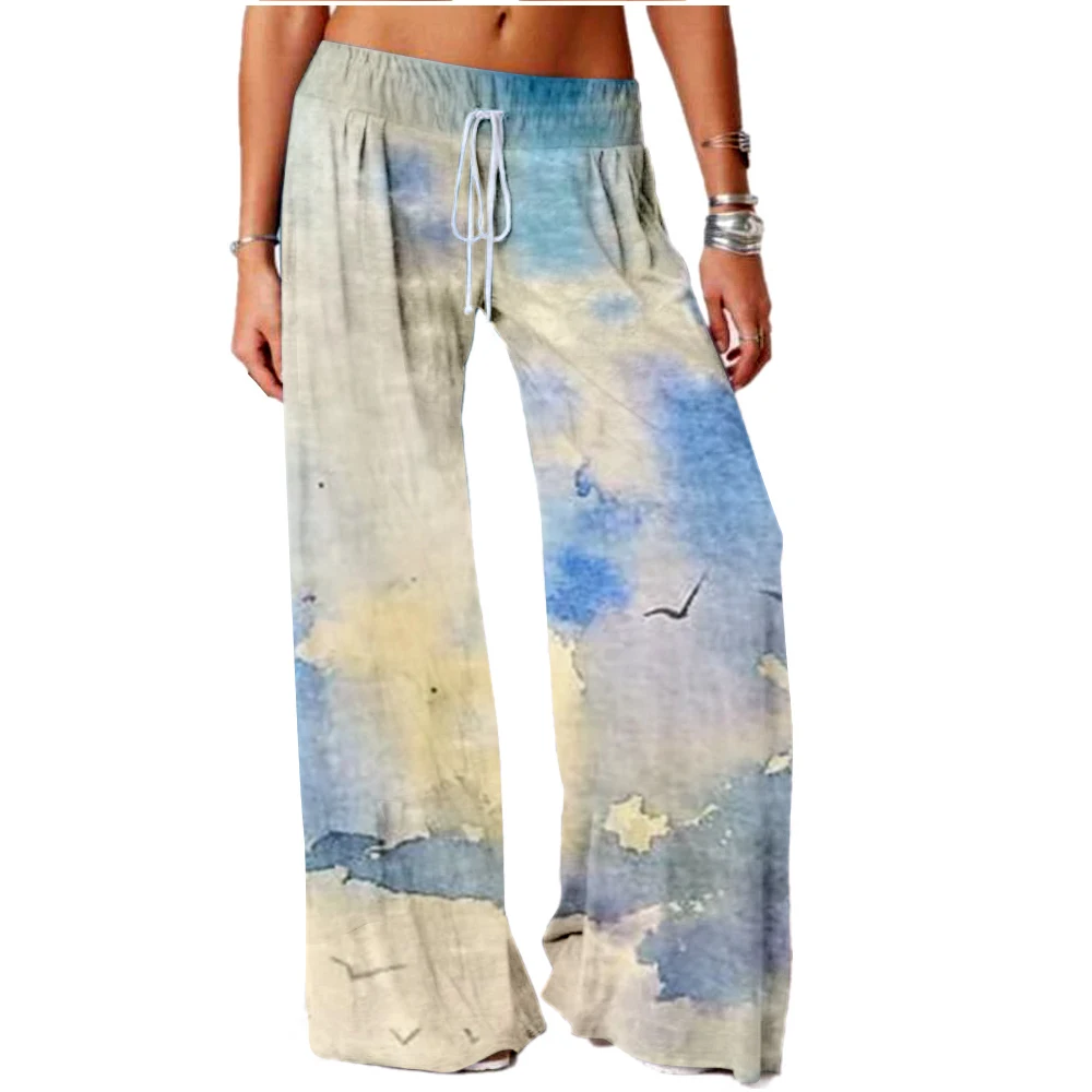 

Women Bottoms Watercolor Print Sweatpants Wide Leg Pants Trousers High Waist Women New Fashion Casual Female Trousers Streetwear