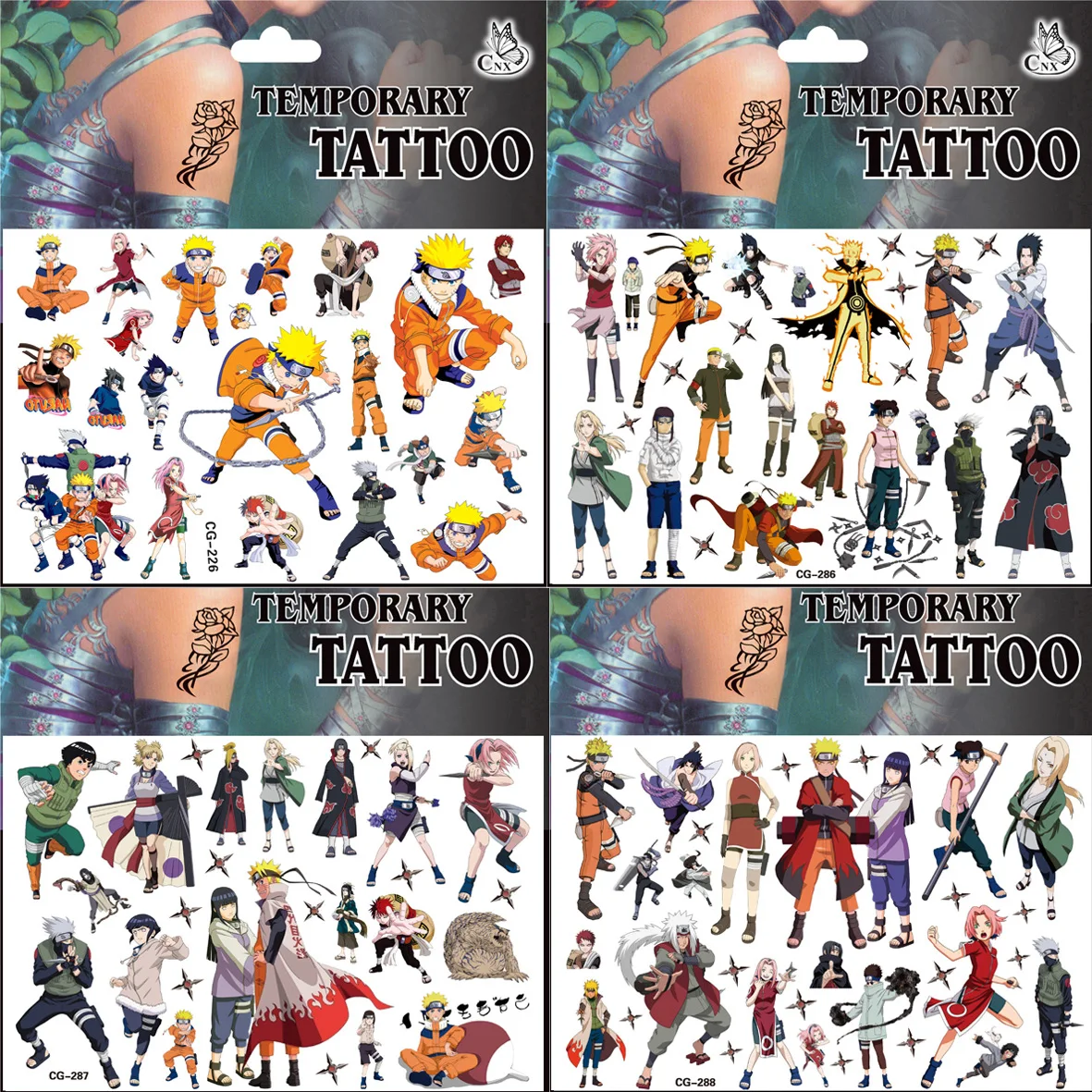 

Naruto Cartoon Tattoo Stickers Waterproof Male and Female Anime Action Figure Uzumaki Naruto Sasuke Kakashi Gaara Stickers Gifts