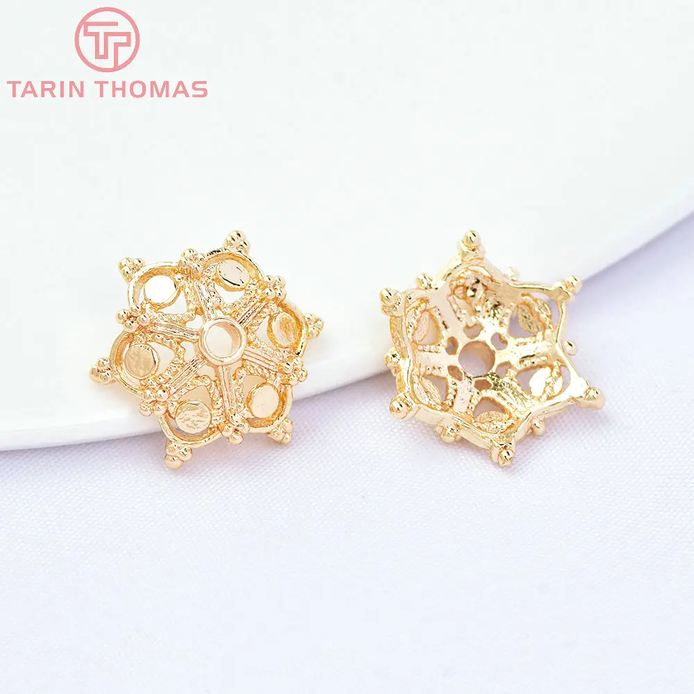 Латунные шапочки для бусин с покрытием 24-каратным золотом 13 мм 6 шт. (3123)