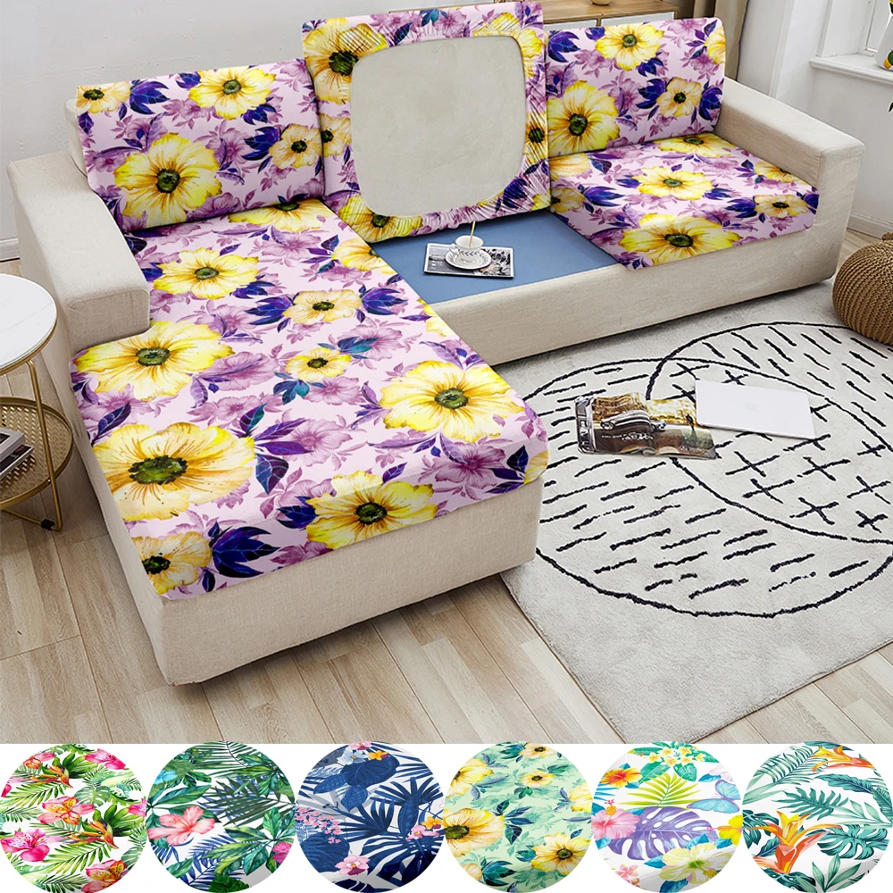 

Flower Print Sofa Seat Cushion Cover 1/2/3/4 Seaters Floral Sofa Seat Cover For Living Room Decor Polyester Stretch Couch Cover