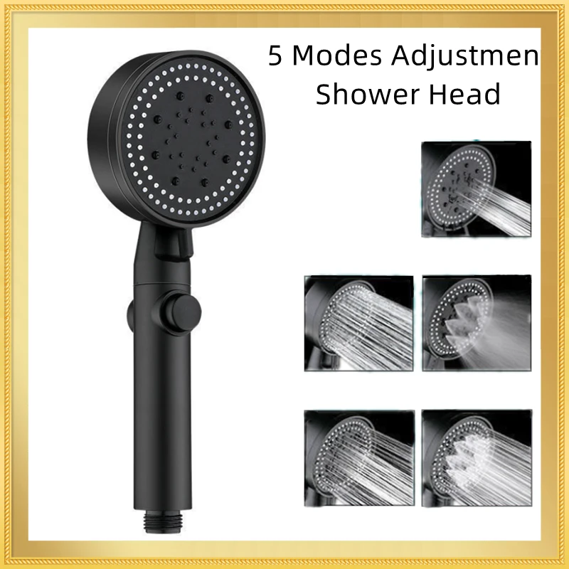 

2023NEW Modes Water Saving Shower Head Black Adjustable High Pressure Shower One-key Stop Water Massage Shower Head For Bathroo