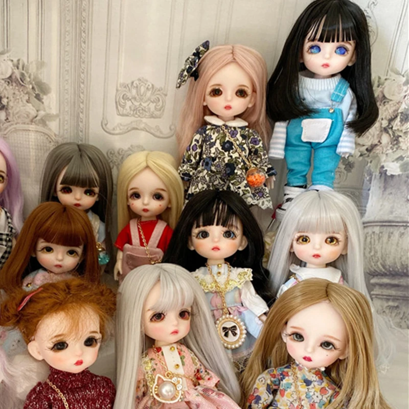 

16cm Wig Jointed Doll Cute BJD Mini Doll Hand Make Up Face Dolls with Big Eyes Bjd Toys Gifts for Girl Handmand Make UP Bag Toy