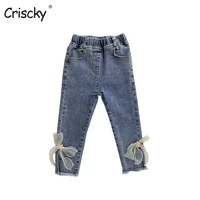 criscky baby girl jeans casual pattern jeans girls high waist casual style kid jeans spring autumn denim clothes for girls