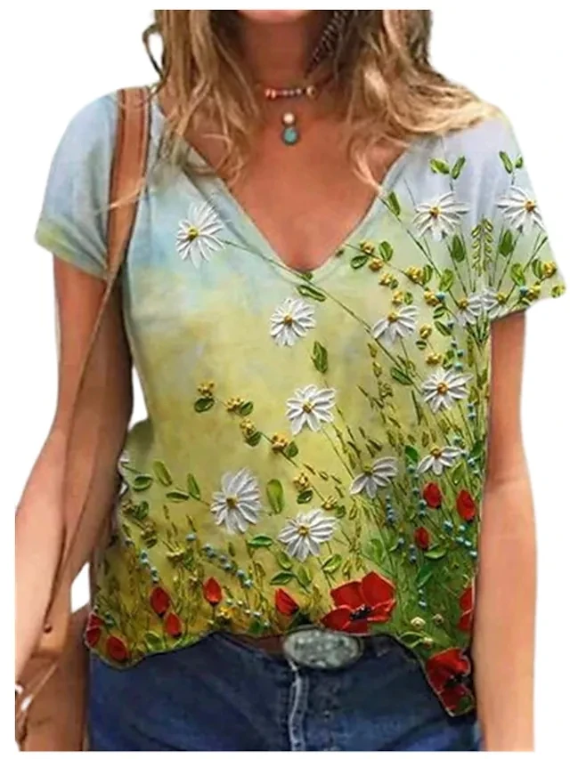 Женские летние модные топы с цветочным принтом растений Женская Базовая