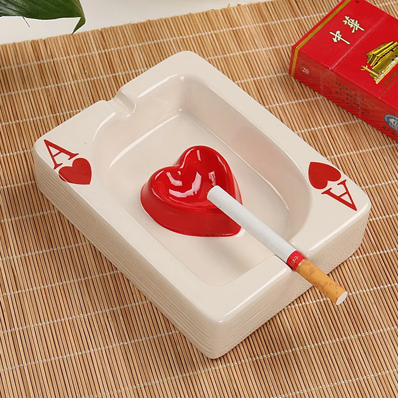 

European Poker Ashtray Red Heart A Creative Porcelain Ashtray Fashion Trend Household Merchandises
