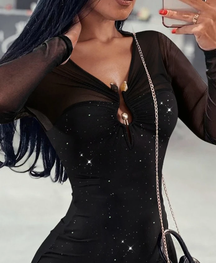 Элегантные женские платья 2024 весеннее роскошное блестящее прозрачное сетчатое