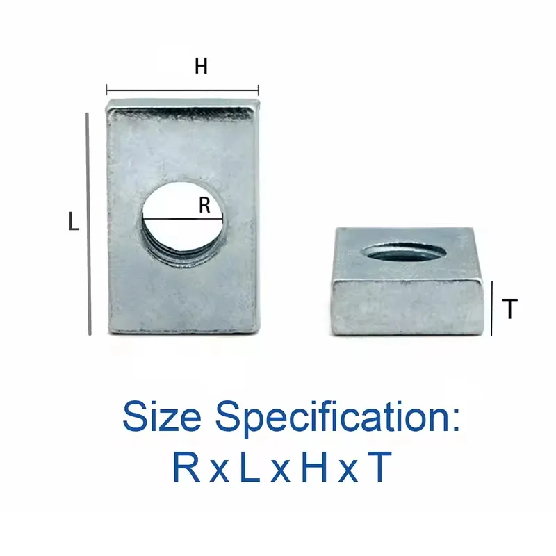 10 50pcs Square Nut M3 M4 M5 M6 M8 Rectangular Nuts Thin Slider Block Nuts Zinc-Plated Carbon Steel Aluminum Profile Accessory (art.: 3920cb84db224) - 3920cb84db224