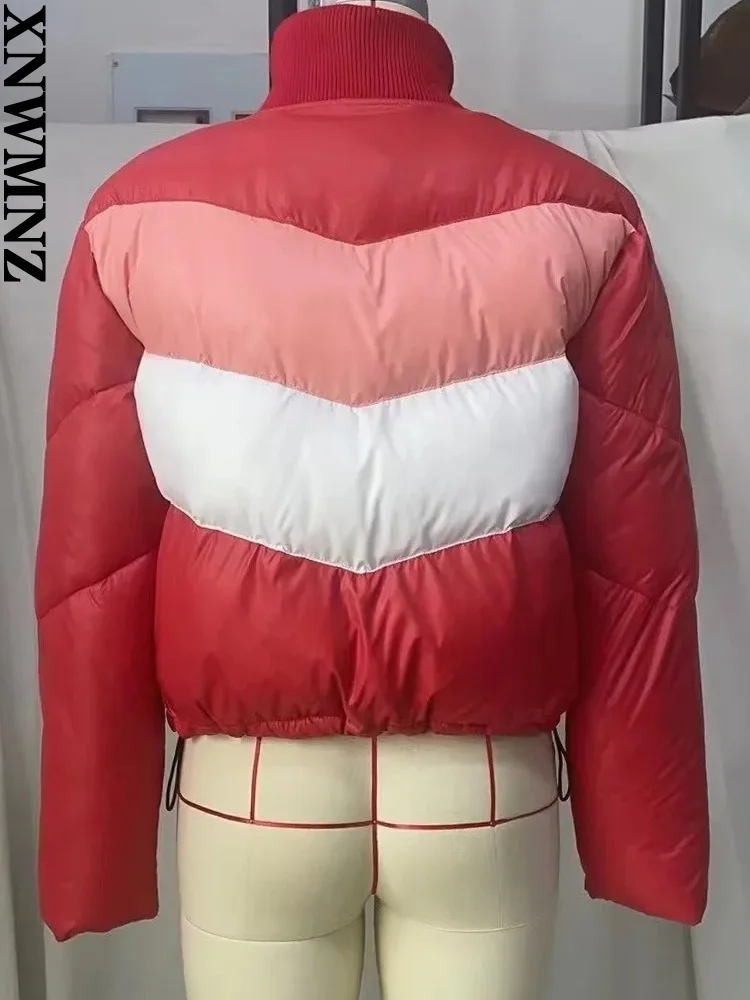 XNWMNZ 2022 Women Fashion Color-blocking Cotton Jacket Coat Woman Casual Winter Thick Cotton Clothes Female