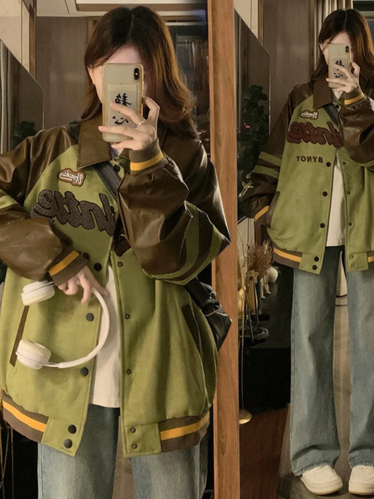 Sweet Cool Deerskin Velvet Outerwear Women Autumn and Winter New Thickened Retro Patchwork Towel Embroidery Jacket Baseball U...