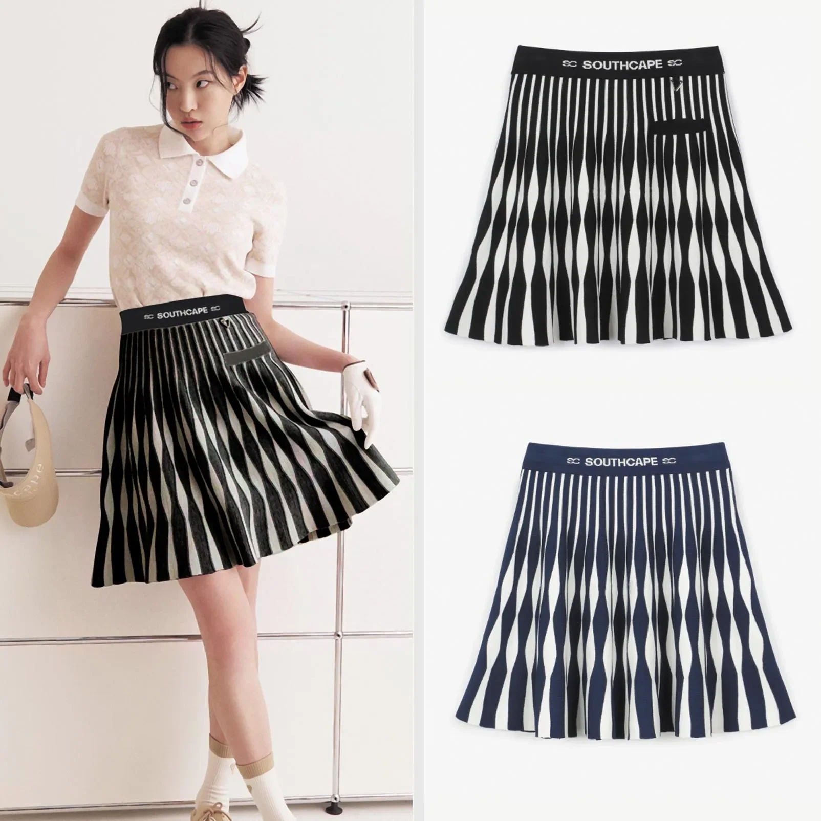 

Женская одежда для гольфа 23 весенне-летняя модная повседневная трикотажная Шахматная Юбка со средней талией в полоску полуюбка короткая юбка