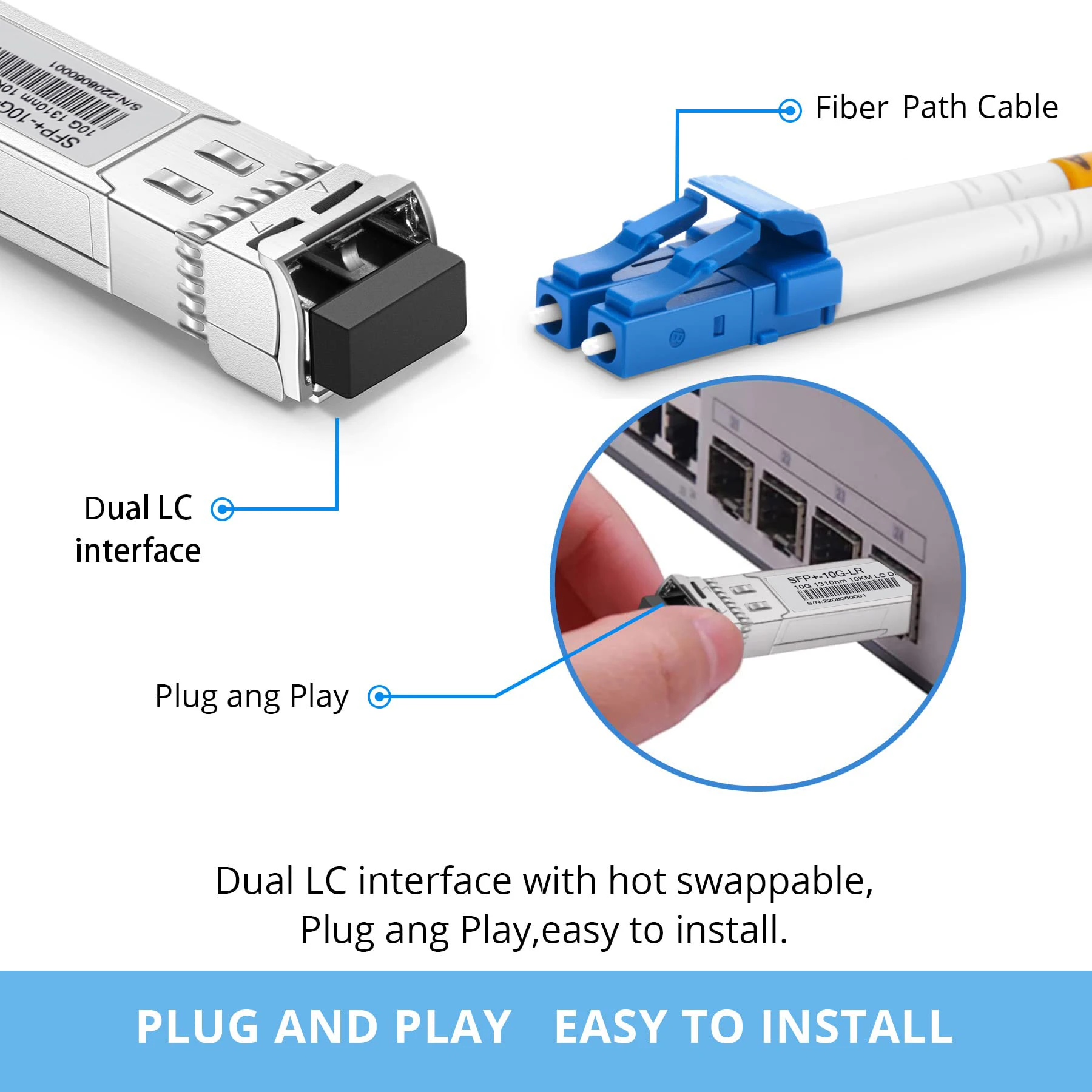 Приемопередатчик 10GBase-LR SFP+ одномодовый дуплексный модуль LC 10G совместимый с Cisco