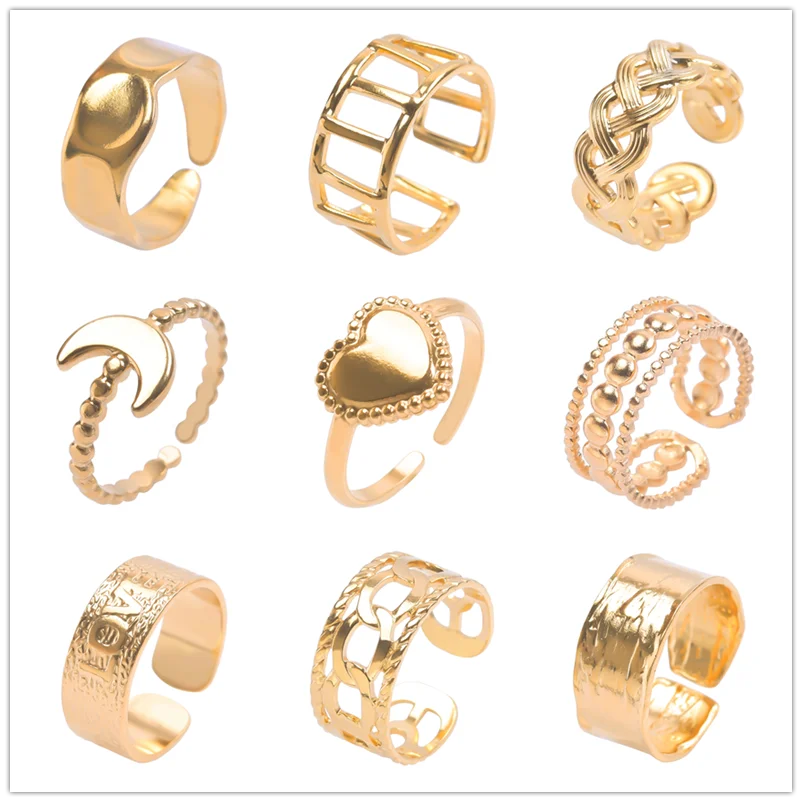 

Gold Color Anel Masculino Heart Love Ring Bead Vintage Stainless Steel Jewelry Hollow Moon Rings For Women Men Accessories Ring