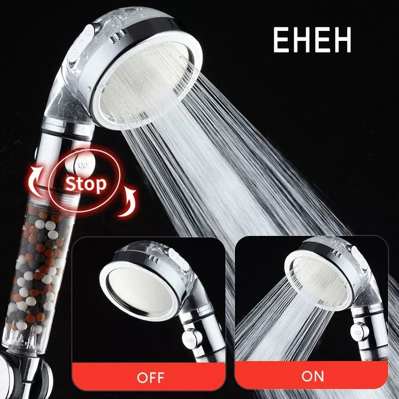 

2023 Bathroom Switch Button High Pressure 3 Modes Adjustable Bath Rain Shower Head Water Saving SPA Tourmaline Filter faucet dr