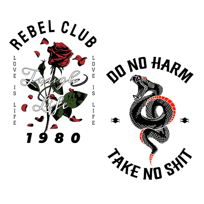 Модные Стикеры с теплопередачей в стиле панк 24 см * 17 черная змея роза на глажке