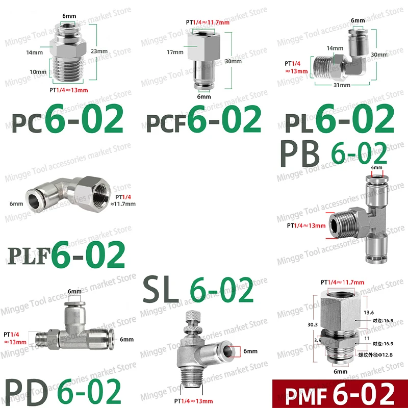 Пневматический разъем PC PCF PL PLF PB PD SL PMF из нержавеющей стали 304