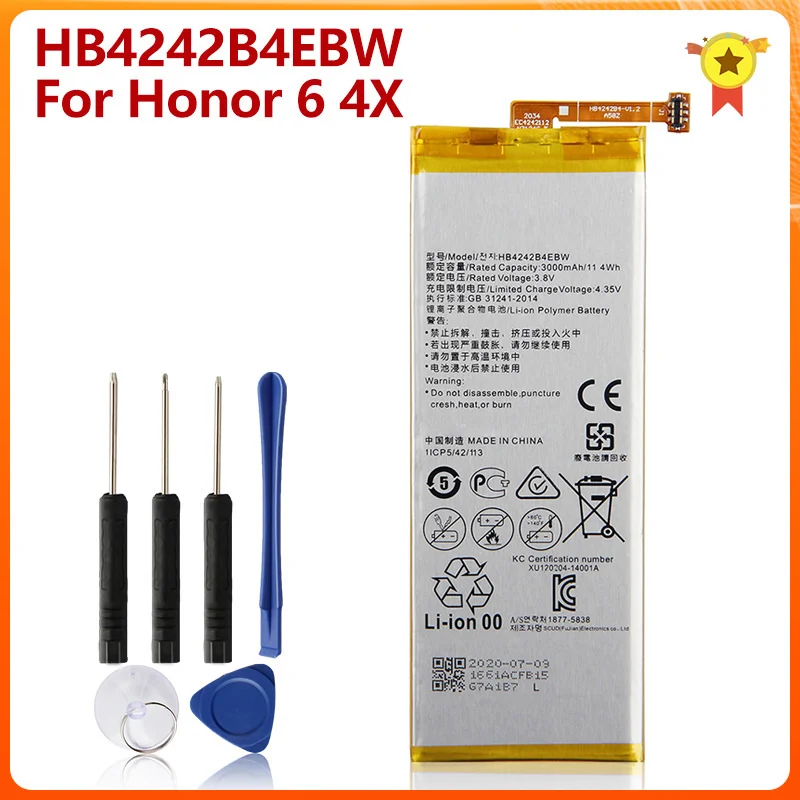 

HB4242B4EBW Replacement Battery for Huawei H60-L11 H60-L04 Honor 4X Honor 6 H60-L01 H60-L02 3000mAh Phone Battery + Tool