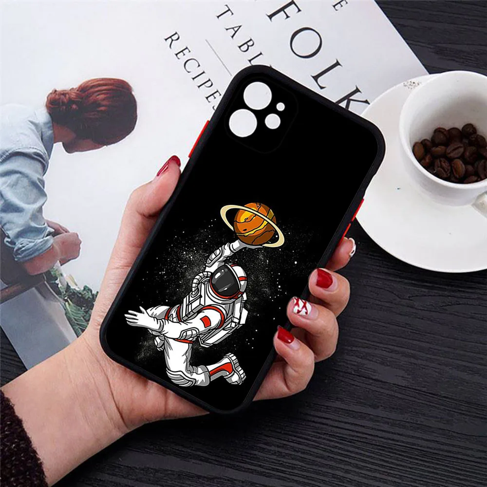 Skin Feel Translucent Phone Case For iPhone 16 Pro Max 15 14 13 12 11 7 8 Plus SE Mini XR Starry Sky Basketball Frosted Cover
