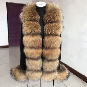 Imported Women's spring and autumn sweater cardigan jacket with real fox fur collar real fox fur jacket natur