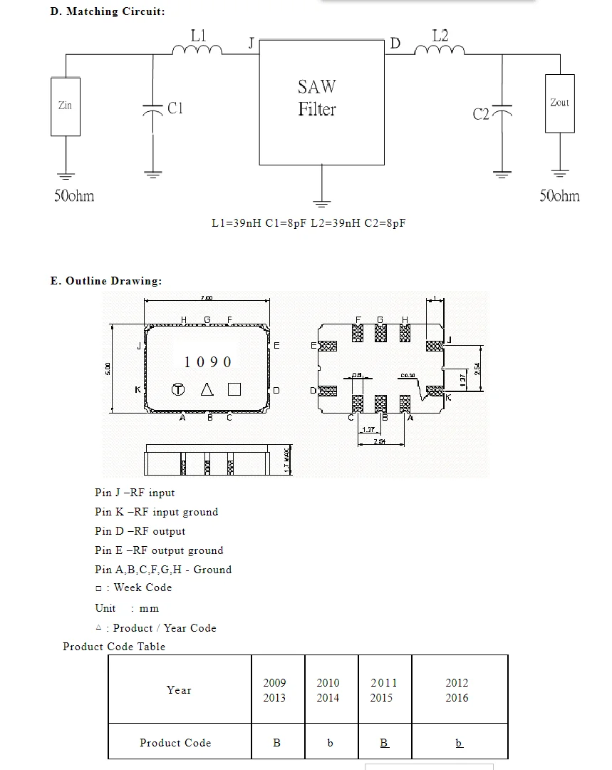 5 шт. TB1190A код 1190 новый оригинальный пильный фильтр 70 МГц 13 84 BW