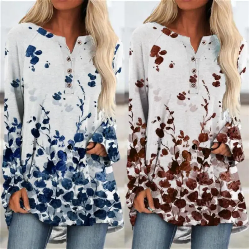 

Mid-length plant print topEurope and America Cross Border Mid-Length Digital Plant Print Top for Women