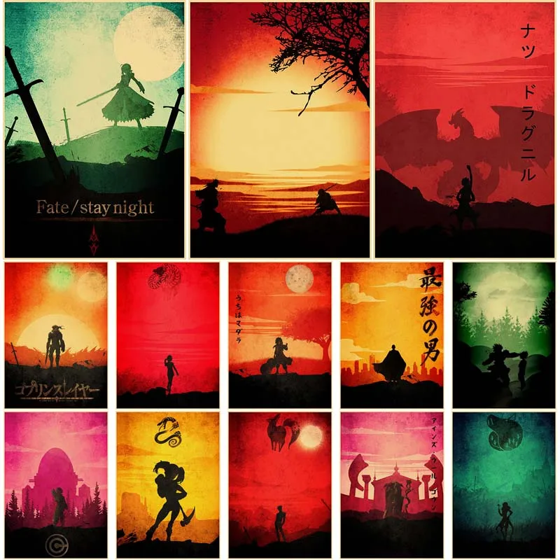 

Minimalist Anime Figure Posters Vintage Kraft Paper Abstract Comic Home Decor Living Room Decoration Paintings Wall Art Mural