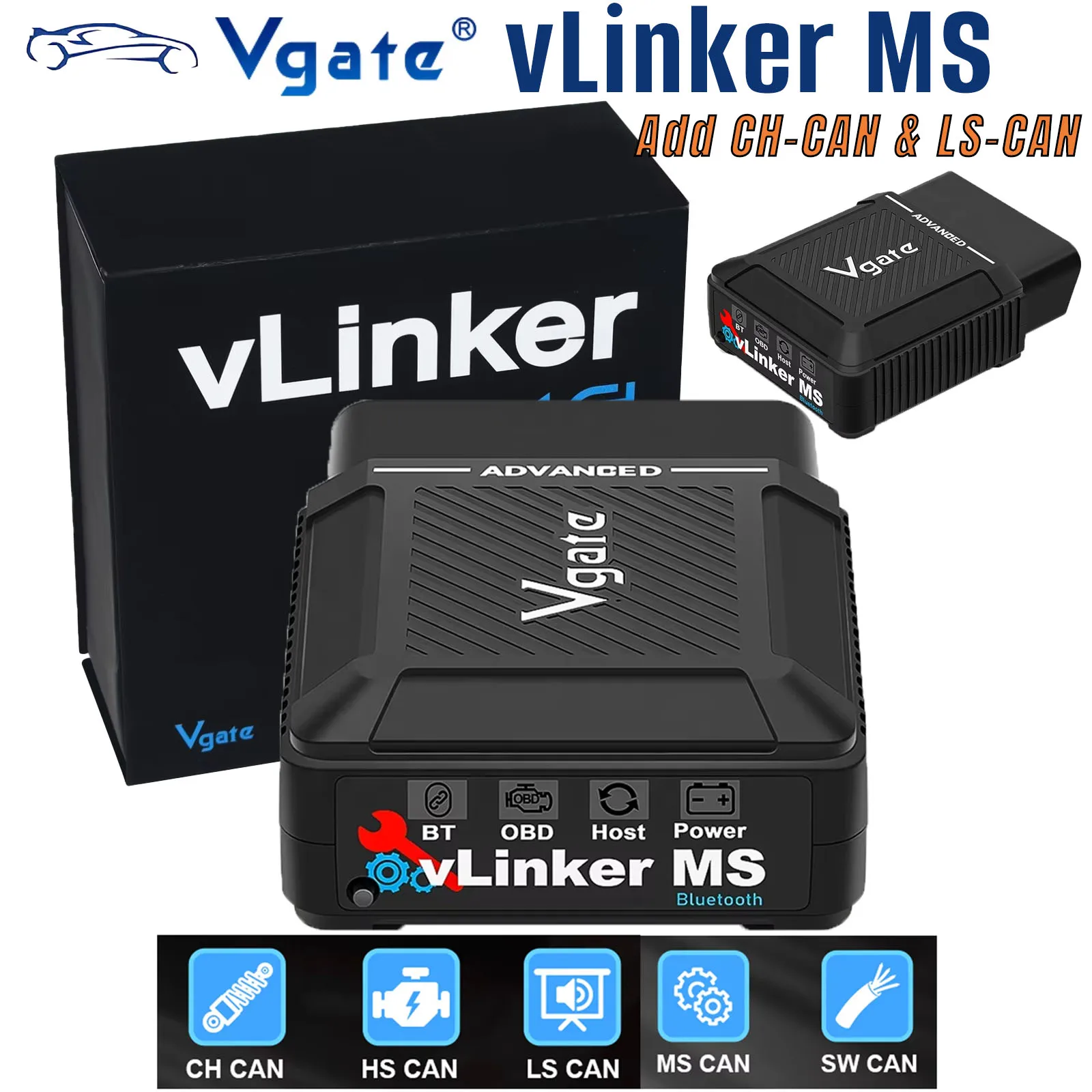 

Vgate vLinker MS Модернизированный сканер OBD 2, Bluetooth V2.3 OBD2, автомобильный диагностический инструмент, считыватель кодов OBD, pk ELM327 для Android/iOS/ПК