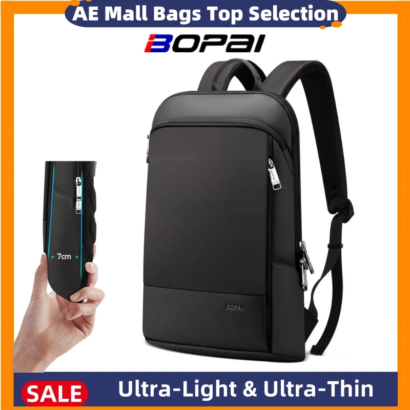 bopai business casual backpack slim laptop 15 6 inch pack office work men women anti theft unisex black thin light backpacking free global shipping