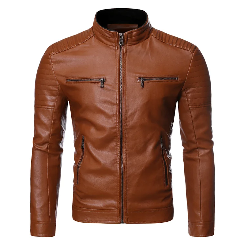 Jacket Men's Autumn and Winter New Men's European and American Casual Stand Collar Motorcycle Leather Jacket Tide