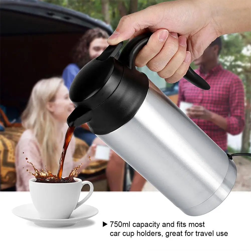 

750ML 12V/24V Electric Heating Cup Kettle Stainless Steel Water Heater Bottle For Tea Coffee Drinking Travel Car Truck Kett I8N1