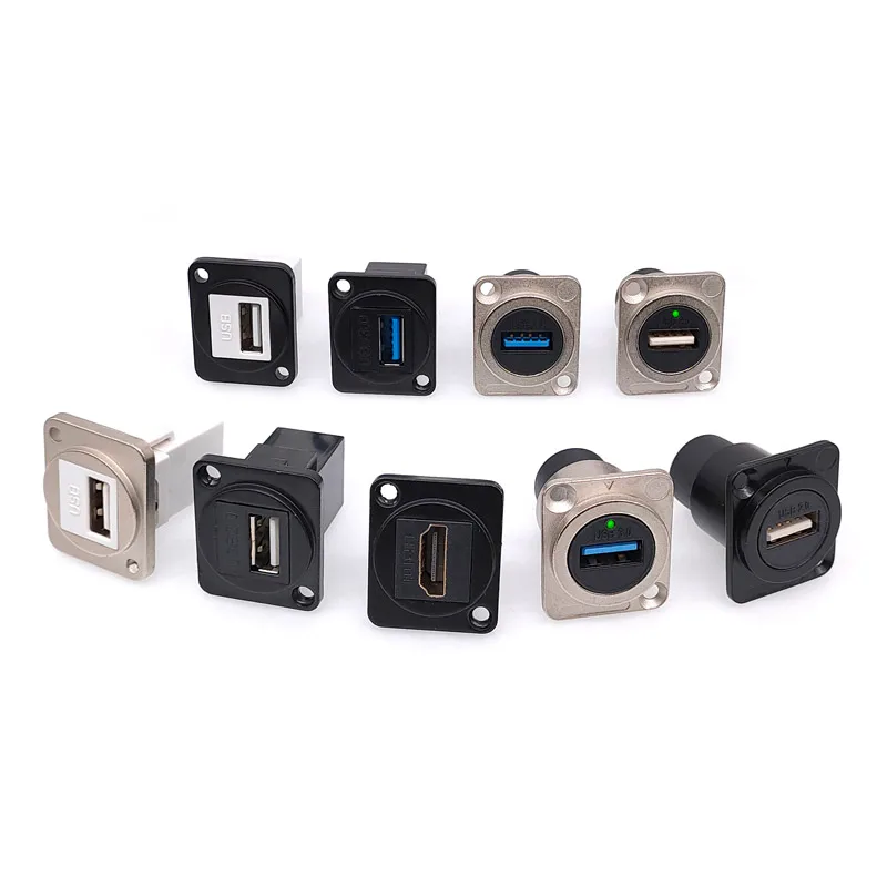 

USB socket light D type Metal female to female USB 3.0 USB 2.0 connector panel mounting LED HDMI
