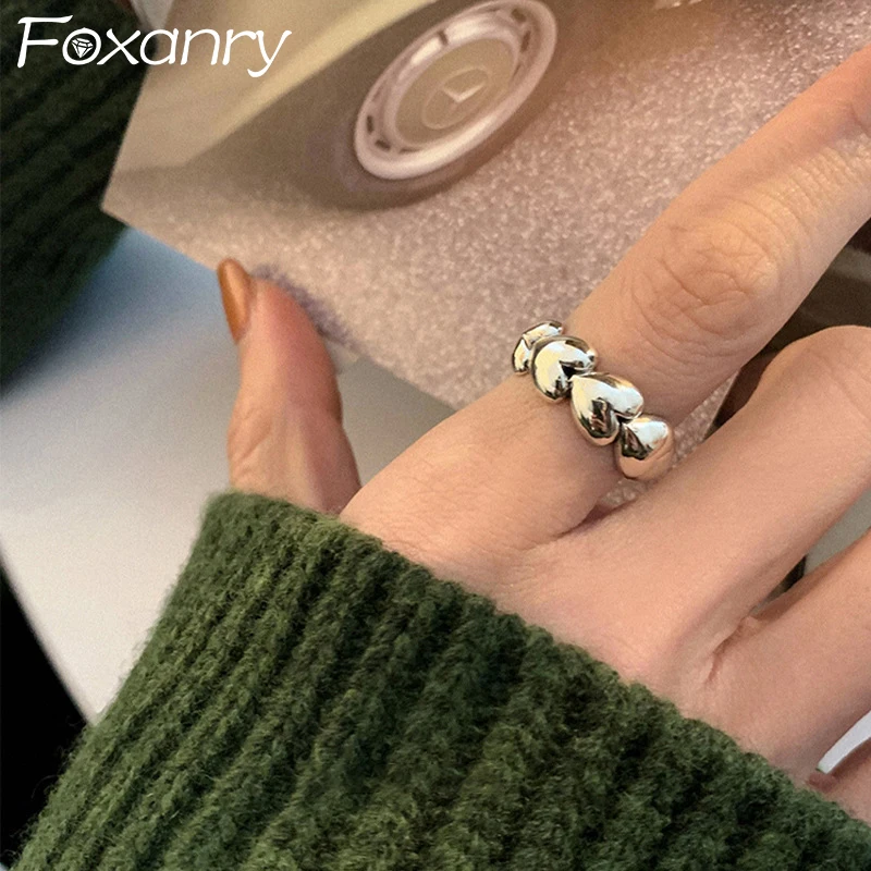 

Женское кольцо в виде сердца FOXANRY, серебро 925 пробы, весеннее ювелирное изделие ручной работы геометрической формы, подарок на день рождения