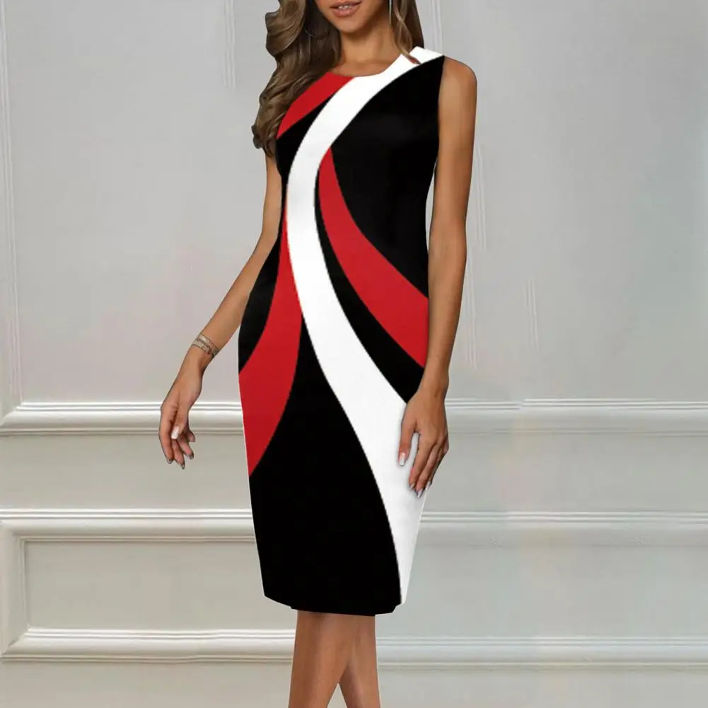 

Модное лоскутное облегающее платье с принтом в полоску, элегантное платье с круглым вырезом, высокой талией и запахом на бедрах, эластичное ...