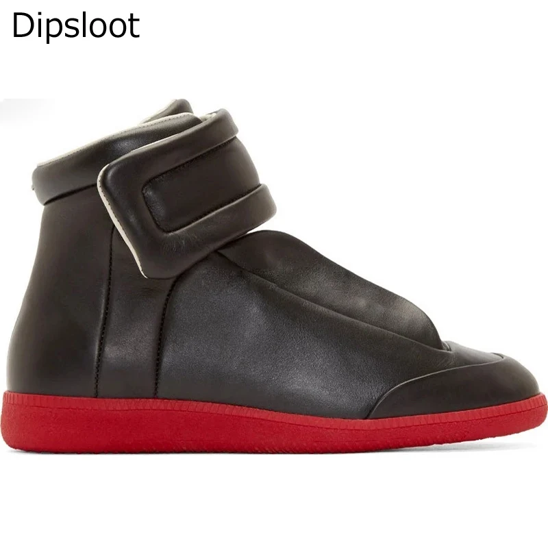 Trainers Shinny Leather Men's High Top Magic Tape Silvery Gold Red Ankle Boots High Quality Men Flats Casual Shoes