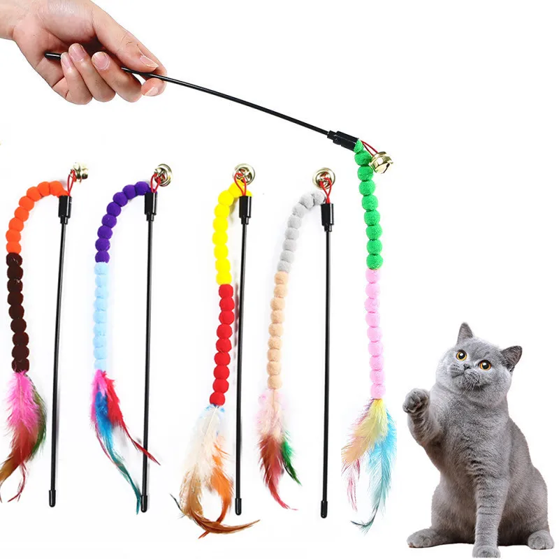 

Cat Toys Wool Ball String Cat Toys Interactive Funny Cats Feather Toys with Bell Plush Balls Toys for Cats Teasing Pet Products