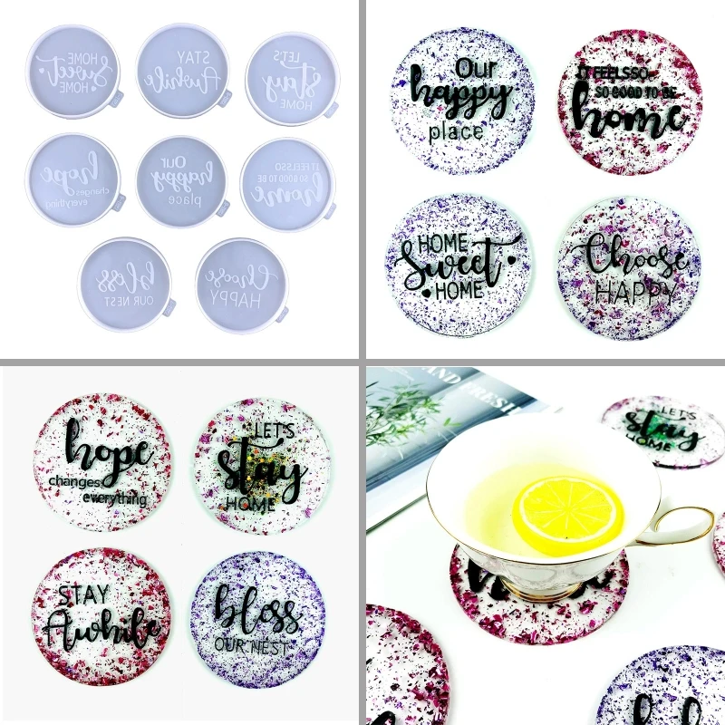 

English Letter Diy Homemade Mold Coaster Crystal Dripping Creative Silicone Mold Round Placemat Mold for Diy Crafts