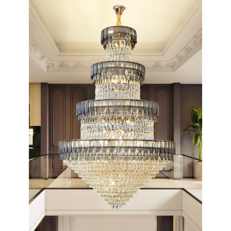 

New Modern Luxury Crystal Chandelier Double-Storey Duplex Building Middle Floor Living Room Stairwell Hotel Lobby Villa Lighting